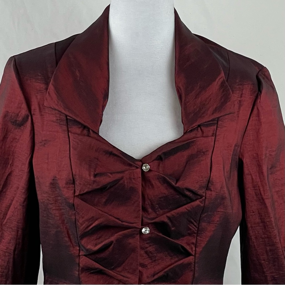 Cachet Satin Ruby Red Rhinestone Jacket Size 10 - image 2